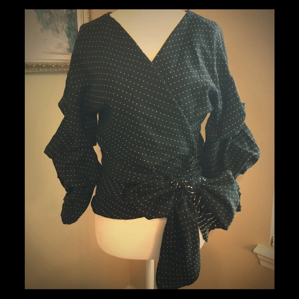 Do+Be Ruffled Sleeves Wrap Top